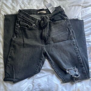 Gray Straight Leg Jeans with Distressed Knee